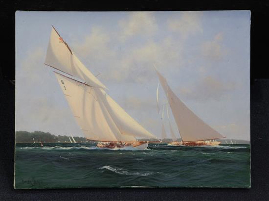 § Brian J. Jones (1945-) 15 Metre Class Tuiga and Lady Annie, Cowes Week 1912 12 x 16in., unframed